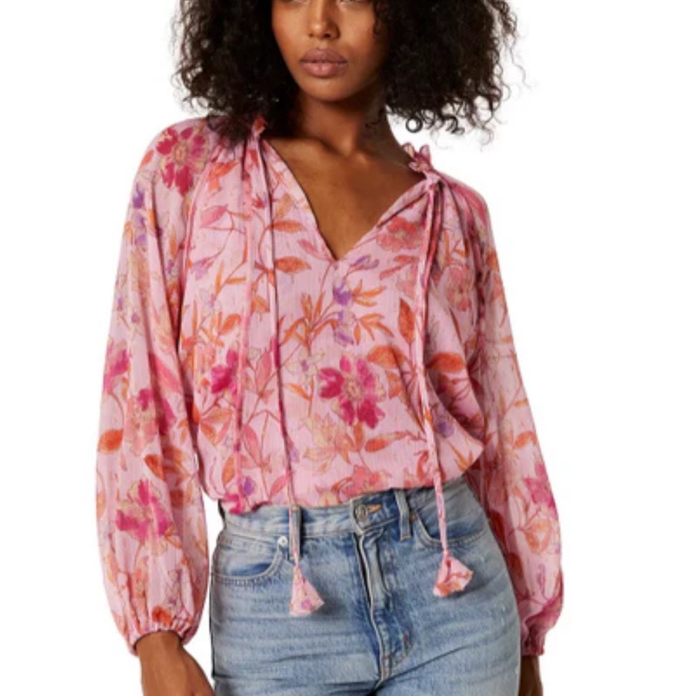 Bella Split-Neck Ruffle-Trim Chiffon Top - Picture 2 of 3